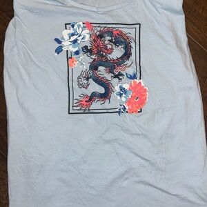 Jolie&Joy Graphic Tee with Dragon and Floral Design